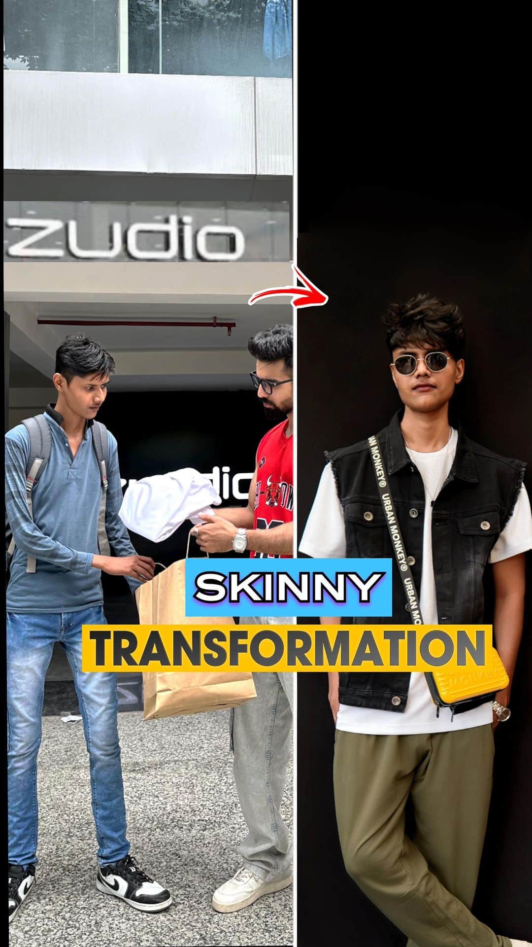 Karron S Dhinggraのインスタグラム：「Skinny Makeover *ZUDIO* Want Style Makeover?👇🏻 • For Free Style Makeover *Comment* - Your Body Type , Name & City. - Don’t forget to sgare this video with your Skinny Friend📲 . . #TheFormalEdit #Skinny」