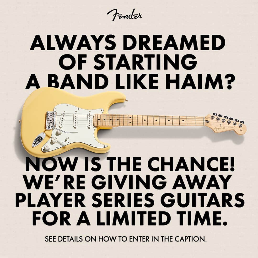 Fender Guitarさんのインスタグラム写真 - (Fender GuitarInstagram)「@haimtheband is here to give away Player Series guitars to 15 lucky winners. 👀 Enter now for your chance to win!   For a chance to win a Player Series Guitar:  - Follow Fender - Like this post  - Tag two friends you’d start a band with in this post's comments Sweepstakes closes 8/6/2023  NO PURCHASE NECESSARY. 50 U.S. (D.C.) 18+. Ends 8/6/23. See Rules in Bio for how to enter & all details. Void where prohibited.」7月31日 1時00分 - fender