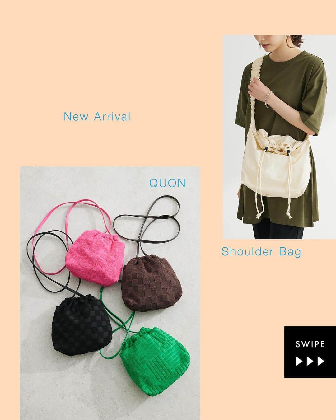 Green Parks(グリーンパークス) のインスタグラム：「夏のお出掛けにおすすめ！新作 #ショルダーバッグ  ・QUON ドロストワンショルダーバッグ #6P33L0J0400  ・QUON イージーポーチショルダー #6P33L0J0200  ☑︎画像をタップしてアイテム詳細をCHECK  《QUON》 ブランド名は手に取ってくださった方々に、 長く愛用してもらいたいという想いからきています。 ジェンダーや性別に関係なく、 多様な価値観と感性を織り交ぜることで、 普段使いしやすいデザインを表現します。  #GreenParks #グリーンパークス  #ミニショルダー #ワンショルダー #バッグ #コーデ #夏コーデ #夏服 #カジュアルコーデ #きれいめカジュアル #ショルダーバッグコーデ #シンプルコーデ」