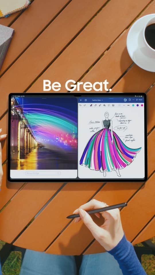 Samsung Mobileのインスタグラム：「Need some fashion design inspiration? Take a walk down Banpo Bridge with the #GalaxyTabS9 and GoodNotes for great inspiration. #SamsungUnpacked  Learn more: samsung.com」