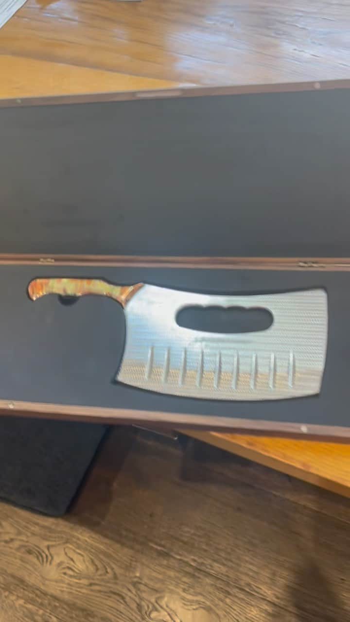 ウエストコーストチョッパーズのインスタグラム：「Since my buddy @guyfieri gave away his @jesse_james_culinary Cleaver to World Famous Chef @danielboulud   We couldn’t not make him another one!  Flavortown has to have a Custom “Mean Gein” Cleaver  Follow —-> @jesse_james_culinary」