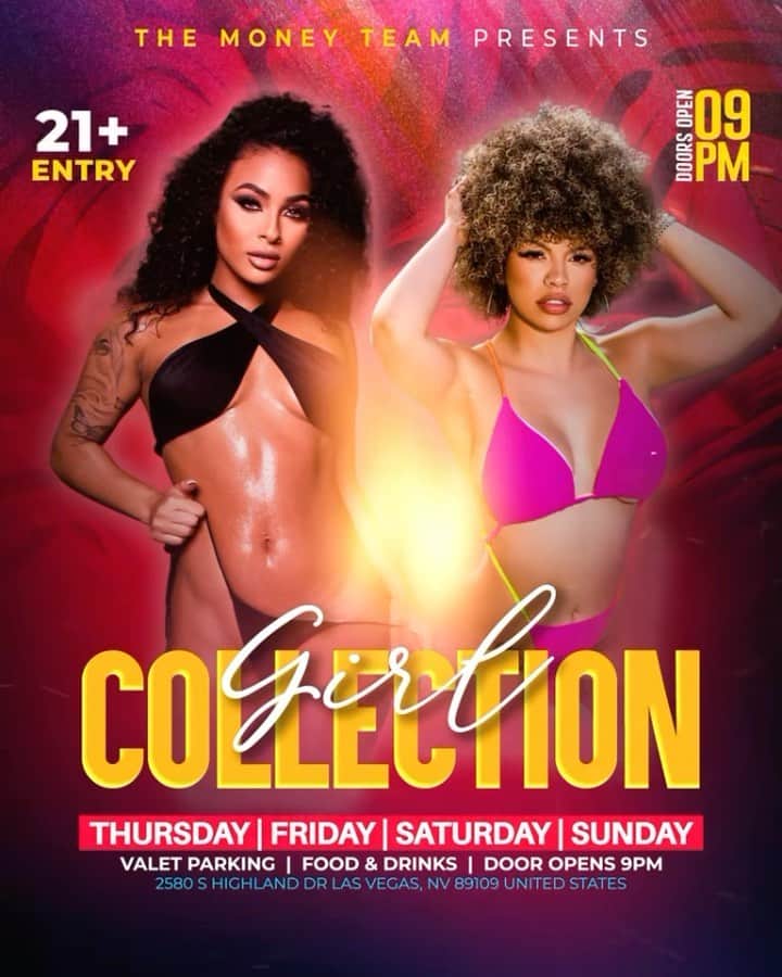 フロイド・メイウェザー・ジュニアのインスタグラム：「GIRL COLLECTION IS THE PLACE TO BE IN VEGAS ALL WEEKEND LONG  DOOR OPENS @ 9:00pm   •THURSDAY •FRIDAY •SATURDAY •SUNDAY  Must be 21 To Enter.  Ladies are welcome with or without male companion.  Come party at the best most luxurious venue in Las Vegas “Girl Collection”  GIRL COLLECTION 2580 S Highland Dr Las Vegas, NV 89109 1 -(844) 447-5758  #GirlCollection  @girl.collection_lv」