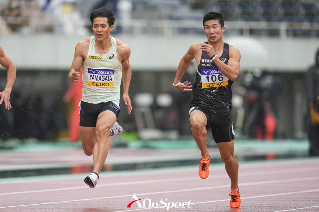 アフロスポーツのインスタグラム：「山縣亮太/Ryota Yamagata, 桐生祥秀/Yoshihide Kiryu, APRIL 29, 2023 - Athletics : The 57th Mikio Oda Memorial athletic meet JAAF Track & Field Grand Prix Men's 100m Heat at EDION Stadium Hiroshima, Hiroshima, Japan.  #trackandfield #sportphoto #sportphotography #スポーツ写真」