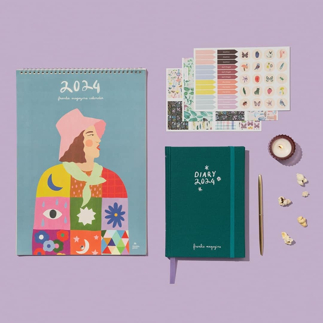 frankie magazineのインスタグラム：「✨ drumroll please! we've been working hard behind the scenes to put together our 2024 diary and calendar, so we're chuffed to announce that they are now available for pre-order. ⁠ ⁠ for our 2024 diary, we enlisted the help of aussie designer @tarawhalley. each month features her vibrant and whimsical designs from pretty butterflies, fancy funghi and even a starry night sky. wrapped up in our lush teal cover are your organisational faves like monthly budgeting pages, super-cute stickers, tear-out bookmarks and extra note space. ⁠ ⁠ the 2024 calendar is here to jazz up your walls with colourful artworks from some of our favourite artists from australia and beyond. plus, each month has handy perforated edges so you can tear it out and display as individual prints! ⁠ ⁠ pre-order these frankie favourites at frankie.com.au/shop or head to our bio! plus, pre-orders of our diary and 'diary + calendar' bundle come with bonus greeting cards, while stocks last 🦋⁠」