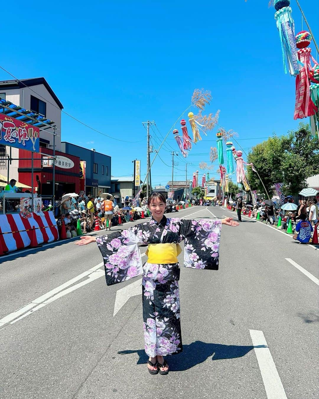 藤田舞美のインスタグラム：「❁︎ 久しぶりのお祭りロケ📹😍 * 日本の夏満喫しましたーーー！！👘🎋 楽しかったー❤️❤️ * #茂原七夕まつり #茂原 #茂原市 #七夕祭り #七夕飾り #阿波踊り #YOSAKOI夏の陣 #よさこい #YOSAKOI #千葉テレビ #夏祭り #4年ぶり #アナウンサー #浴衣 #浴衣女子 #yukata」