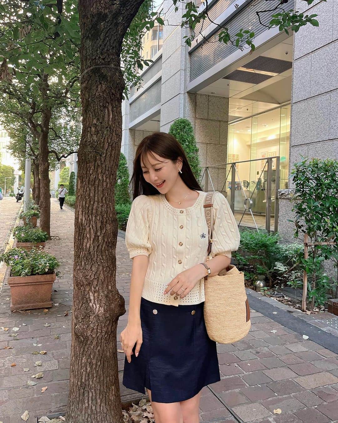 中田絵里奈のインスタグラム：「. お洋服🪞🪡 . . #夏コーデ #サマーニット #vaniller #ケーブルニット #loewe」
