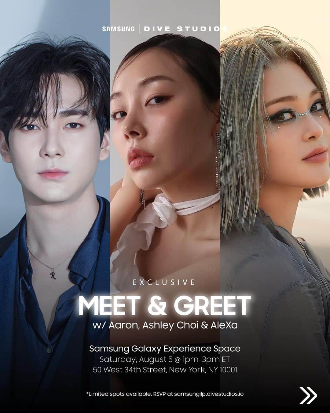 アロン さんのインスタグラム写真 - (アロン Instagram)「NYC! I'm hosting an exclusive meet and greet at the Samsung #GalaxyExperience Space located at 50 West 34th St. this Saturday, August 5th at 1pm ET, with @samsungmobileusa and @thedivestudios.  Join the priority list by visiting samsungilp.divestudios.io - admission is limited and first come first served, so be sure to show up early! Can’t wait to meet you all!  #SamsungxDIVE #GalaxyExperience Space #JoinTheFlipSide #DIVEStudios #Samsung」7月31日 22時00分 - theaaronkwak