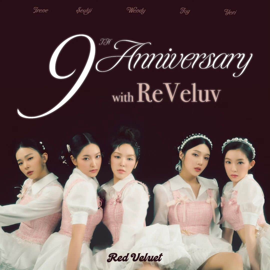 Red Velvetのインスタグラム：「Happy 9th Anniversary Thank you ReVeluv💗💛💙💚💜  #레드벨벳 #RedVelvet #RedVelvet9thAnniversary #OneOfThese9thForRedVelvet #9주년도_레드벨벳이랑_가보자9 @renebaebae  @hi_sseulgi  @todayis_wendy  @_imyour_joy  @yerimiese」