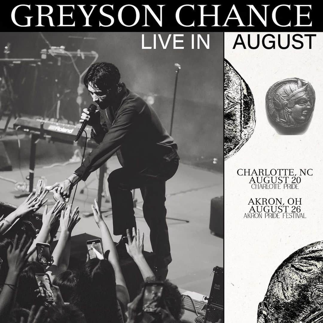 グレイソン・チャンスのインスタグラム：「Charlotte & Akron, see you in August for two special performances at @cltpride & @akronpridefestival — links and information at my website ✨✨」