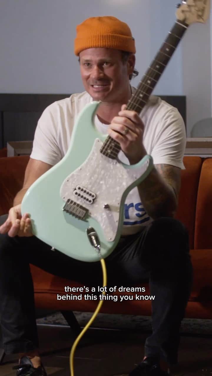 Fender Guitarのインスタグラム：「“There’s a lot of dreams behind this thing.” Sit down with @tomdelonge of @blink182 as he walks through the the specs of his newly re-issued Tom DeLonge Stratocaster and the inspiration behind the guitar.」