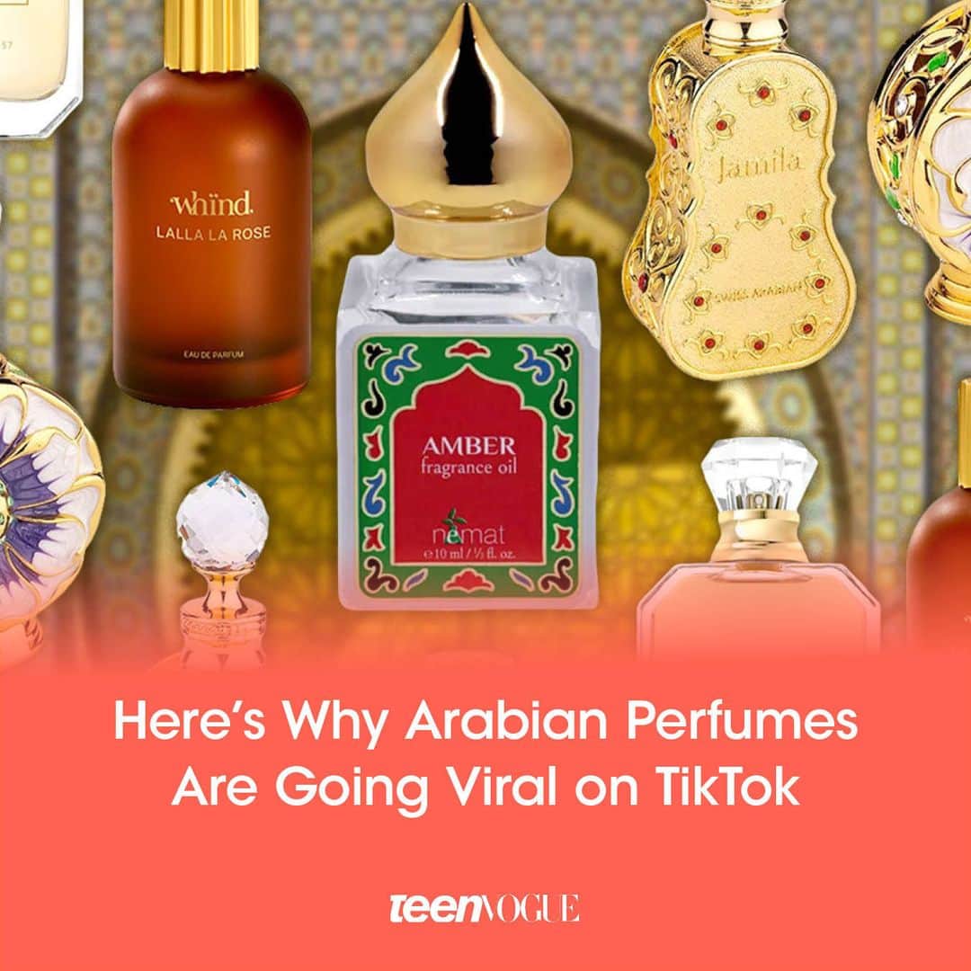 Teen Vogueのインスタグラム：「Arabian perfumes are blossoming into newfound popularity, particularly among Gen Z'ers and influencers on #TikTok. Find out everything you need to know about Arabian perfumes and where to buy them at the link in bio ✨」