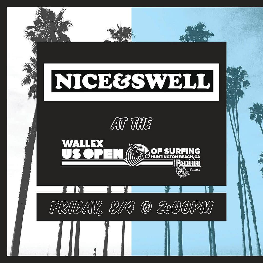 hurleyのインスタグラム：「🚨SAVE THE DATE🚨   @niceandswell will be performing live at the Hurley Stage at the #UsOpenOfSurfing on 8/4 at 2:00 PM! See you there 👋🏻 🎶」