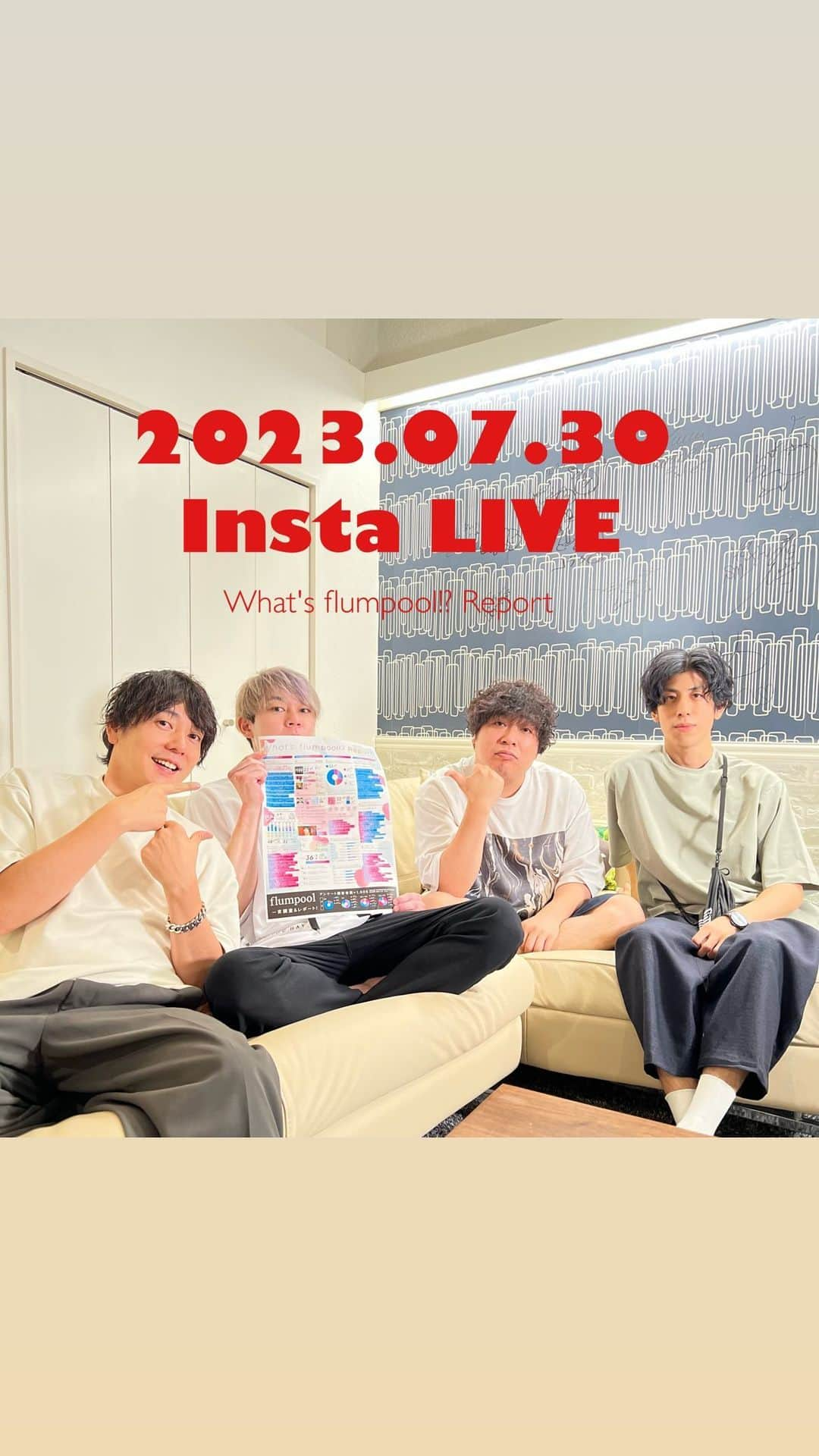 flumpoolのインスタグラム：「. ⁡ 2023.04.15 インスタライブ＜アーカイブ＞ ⁡ ・・・・・・・・・・・・ ⁡ #INTERROBANG 連動 What's flumpool!? Report📊 ⁡ ⁡ 5月、6月にファンクラブ会員の皆さんにご協力いただき 行いましたアンケート調査の結果を公開✨ 述べ、1,505名の方にご協力いただきました！ ⁡ ⁡ インスタライブでは調査結果を皆さまと一緒に一項目ずつ見ていきました🙋‍♂️ ⁡ ⁡ ⁡ #flumpool #フランプール #山村隆太 #阪井一生 #尼川元気 #小倉誠司 #インスタライブ」