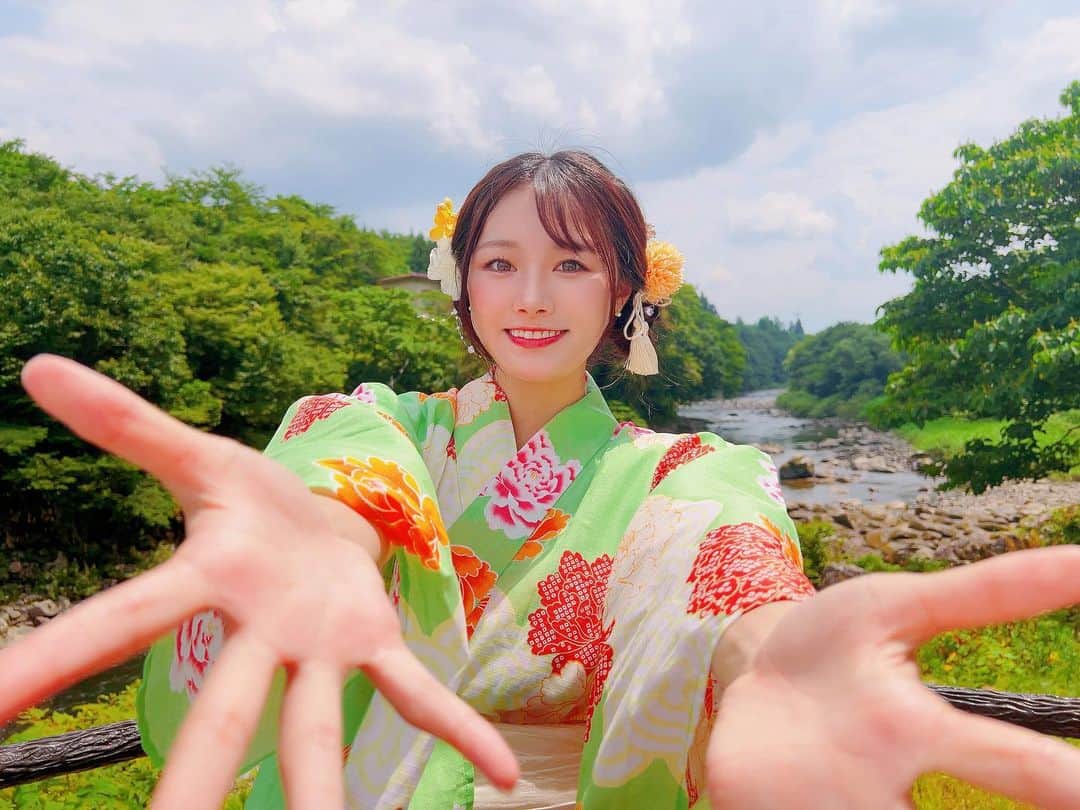 長谷川玲奈のインスタグラム：「👘📷💕  #新潟　#胎内市　#米粉フェスタ #米粉　#浴衣　#浴衣ヘア #浴衣ヘアアレンジ #声優 #自然」