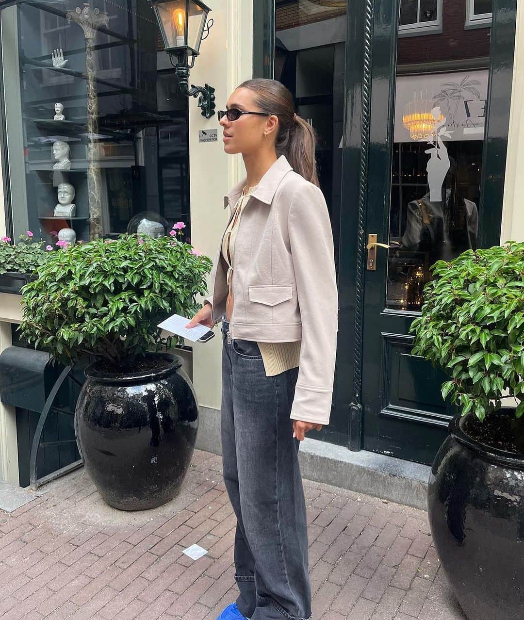 KOOKAI のインスタグラム：「@elisehoogerdijk spotted in the Ariel Staple Jacket in Dark Oat •• Available in boutiques and online #kookai」