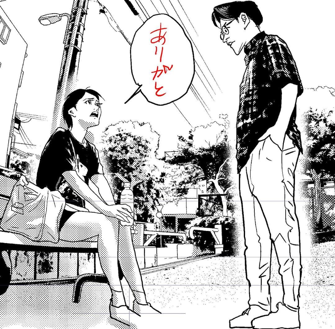 のインスタグラム：「『惨家』〆切間近でスタッフのtoshiko さんと仕上げしてます~💦　この作品を描くにも、汐里さん、今田ちゃん、コンちゃん、悟くん、梅さん、Yoxxxくん、家族等々有形無形のお力を頂きながら仕上げております。」