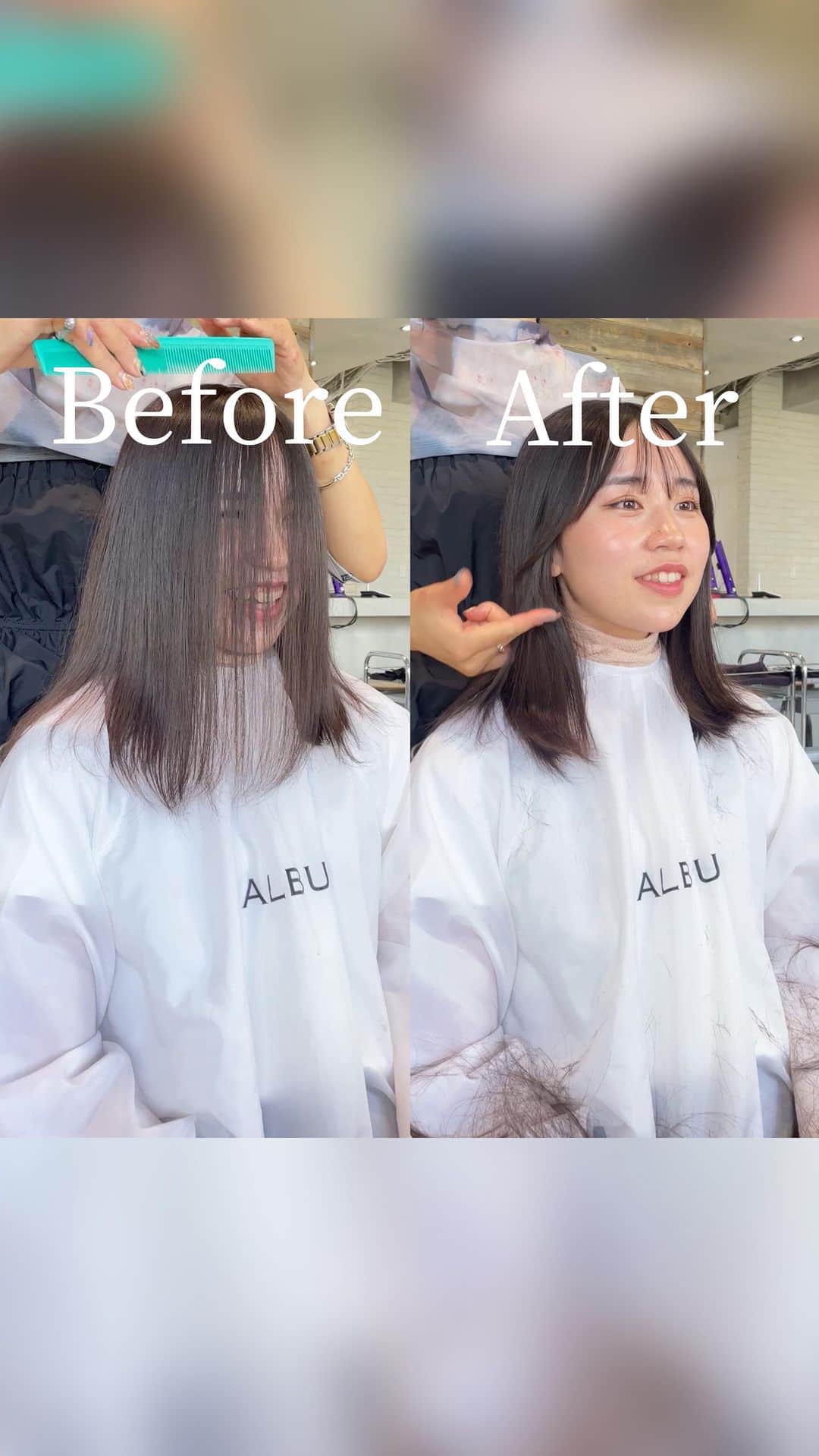 NATSUMI/渋谷店のインスタグラム：「ワンレングスから一気にチェンジ！✨ お顔の印象やバランスを見て丁寧にカットします💇‍♀️💞  カットのみのお客様は NATSUMI専用クーポン5400円 +指名料で頂いております！  よろしくお願い致します☺️  スタイリングからヘアケアまで しっかりお伝えさせて頂きます！！🌻  #前髪 #前髪カット #似合わせ #似合わせカット #おくれ毛 #おくれ毛カット #イメチェン」