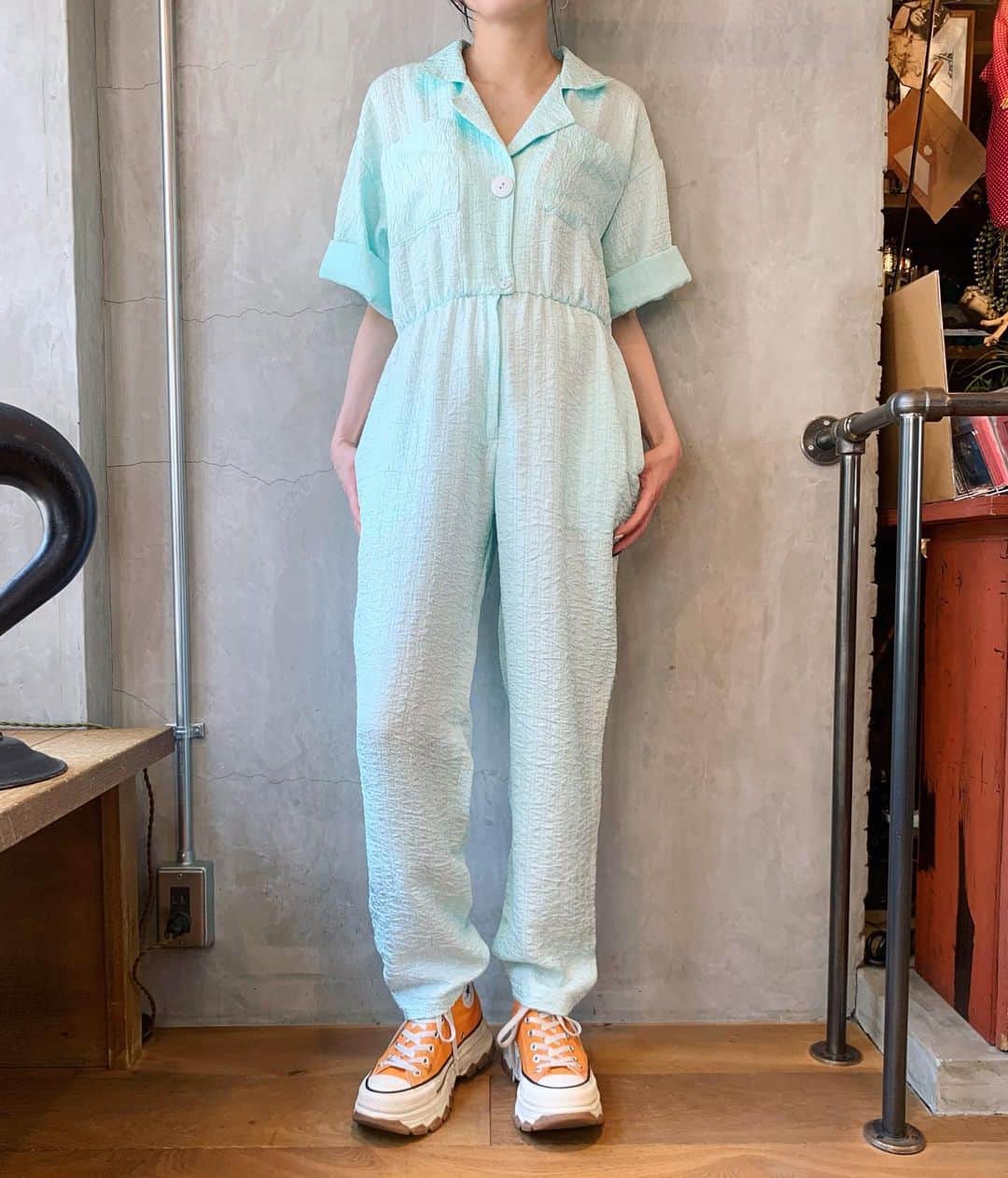 birthdeathさんのインスタグラム写真 - (birthdeathInstagram)「New Arrival  80's Mint blue jumpsuit  #birthdeath #vintage」8月1日 15時24分 - birthdeath_tokyo