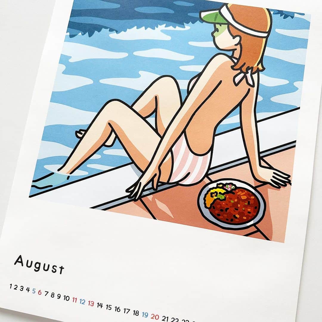白根ゆたんぽさんのインスタグラム写真 - (白根ゆたんぽInstagram)「雷と雨でスタートの8月ですが、夏のプールからあがって食べるカレーって美味しいですよね（しばらくやってないけど）ということでプールサイドの女の子が作る影の中にはいつか食べたい #谷口カレー さん。 #美人カレーカレンダー2023」8月1日 15時57分 - yuroom