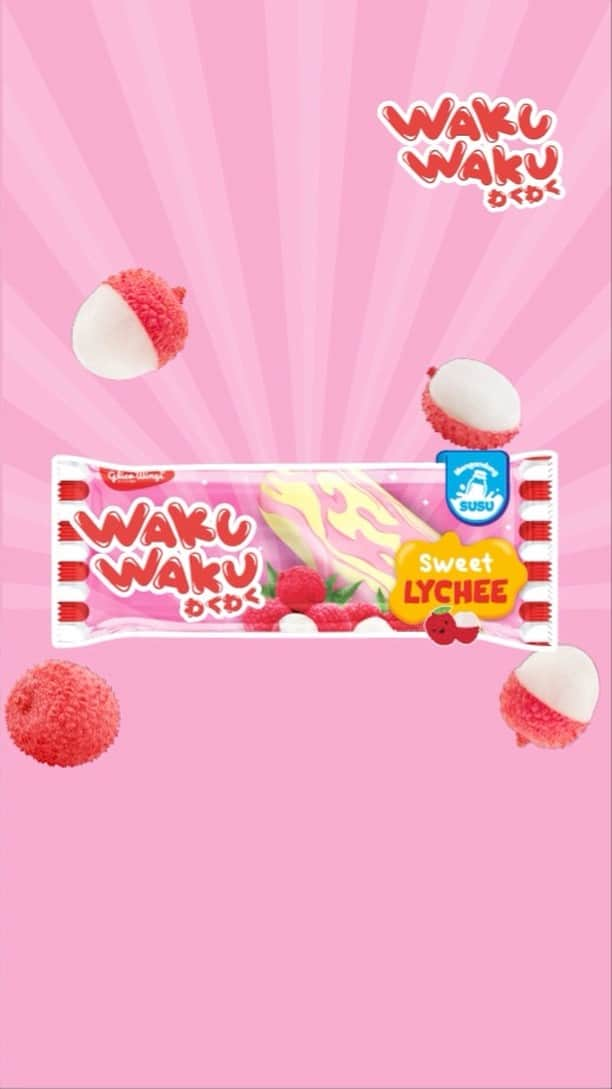 Glico Wingsのインスタグラム：「Es Krim Jepang Waku Waku Sweet Lychee!  Rasa leci yang segar, cocok banget nih untuk menyegarkan harimu! Dengan mengandung susu jadi rasanya creamy & milky!  Yuk segera dapatkan Waku Waku Sweet Lychee di Alfamidi, Family Mart, dan toko Glico Wings terdekat yaa!  #WakuWaku #WakuWakuSweetLychee #GlicoWings #EsKrimJepang」