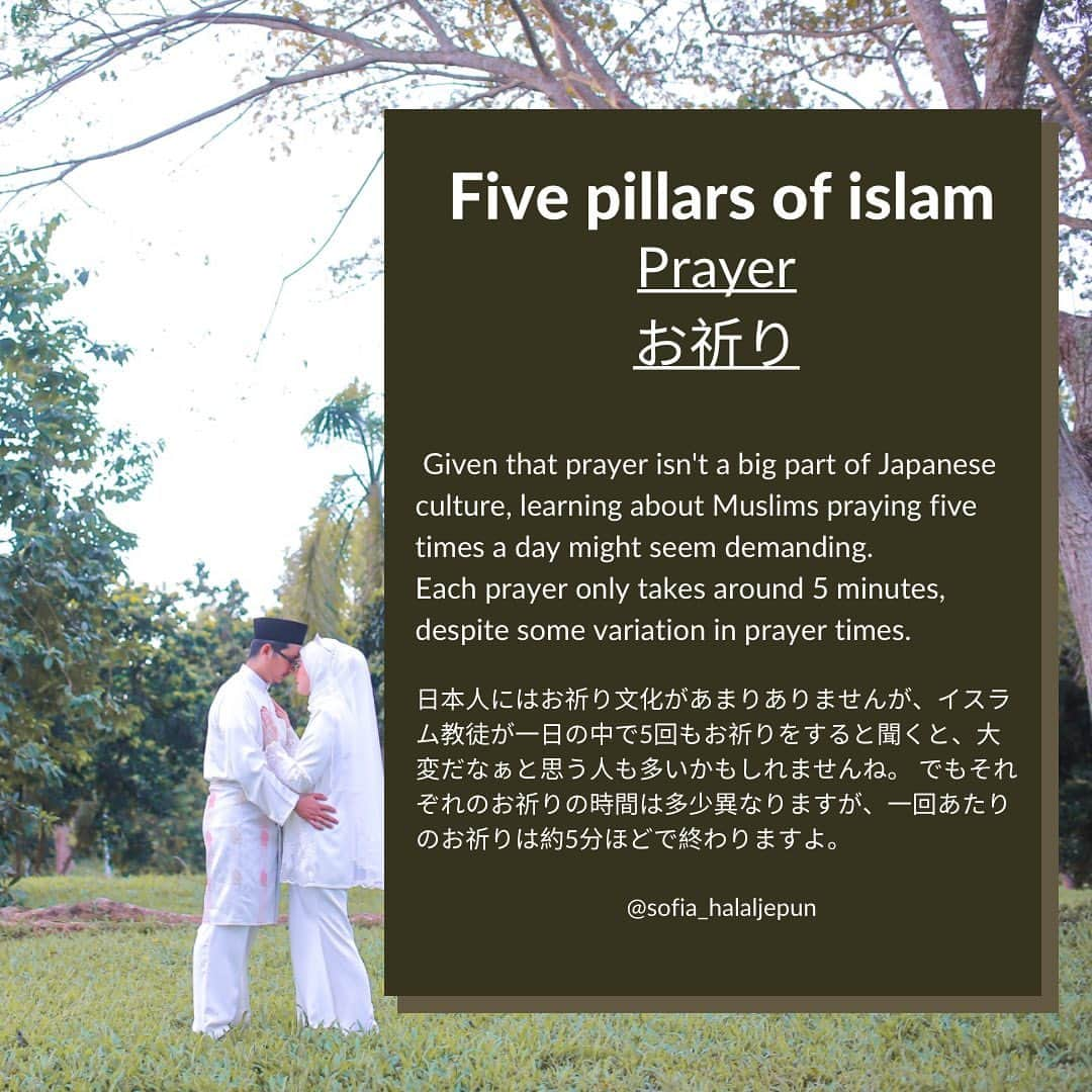 sunaさんのインスタグラム写真 - (sunaInstagram)「Five pillars of islam "prayer" イスラム教の5つの柱　"お祈り" . . Muslim are obligated to pray 5 times a day. イスラム教徒は1日に5回のお祈りが義務とされています。  ①Subuh スブー  Before Sunrise 日の出前  ②Dzuhur ズフール Around noon 正午ごろ  ③Asar アサール Around 3 pm 午後3時ごろ  ④Maghrib マグリブ After sunset 日没後  ⑤Isya イシャ Night 夜  Given that prayer isn't a big part of Japanese culture, learning about Muslims praying five times a day might seem demanding. Each prayer only takes around 5 minutes, despite some variation in prayer times. 日本人にはお祈り文化があまりありませんが、イスラム教徒が一日の中で5回もお祈りをすると聞くと、大変だなぁと思う人も多いかもしれません。 でもそれぞれのお祈りの時間は多少異なりますが、一回あたりのお祈りは約5分ほどで終わります。 . . ✴︎✴︎✴︎✴︎✴︎✴︎✴︎✴︎✴︎✴︎✴︎✴︎✴︎✴︎✴︎✴︎✴︎✴︎✴︎✴︎✴︎✴︎✴︎✴︎ このアカウントでは、改宗ムスリマSofiaがマレーシアのイスラム文化を楽しく学ぶ方法を発信しています。  On this account, Sofia, a Muslim convert posts information regarding Malaysia islamic culture so that you can learn about Malaysian Islamic culture in a fun way. ✴︎✴︎✴︎✴︎✴︎✴︎✴︎✴︎✴︎✴︎✴︎✴︎✴︎✴︎✴︎✴︎✴︎✴︎✴︎✴︎✴︎✴︎✴︎✴︎ . . #islam  #japanesemuslim   #malaysiatiktok  #muslimmalaysia #malaysian  #malaysia  #malaysiaculture  #japaneseinmalaysia  #japanesemuslimah  #orangjepun   #igmuslim  #learningislam  #muslimrevert  #revertmuslim  #muslimconvert  #islamic  #japanesemuslimah #fivepillarsofislam #muslimprayer   #マレーシア #マレーシア生活  #マレーシア移住  #マレーシア旅行  #ムスリム #イスラム  #イスラム教 #イスラム教徒 #お祈り #海外ガール  #海外在住日本人  #国際結婚」8月16日 17時09分 - sofia_muslimjapan