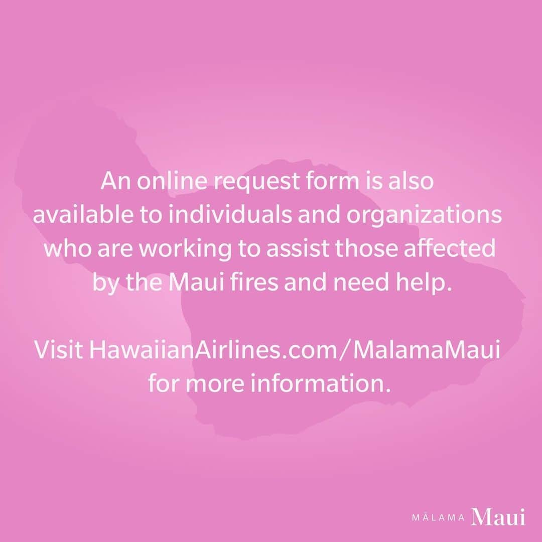 ハワイアン航空さんのインスタグラム写真 - (ハワイアン航空Instagram)「Our hearts go out to Maui, where our friends, families and communities have suffered devastating losses from wildfires.💜 We are committed to providing ongoing support on this challenging road to recovery, and we invite you to join us in our efforts to make a difference. Learn more at HawaiianAirlines.com/MalamaMaui or the link in our bio.  💜 We've prioritized the evacuation of displaced residents and visitors and the transport of first responders, operating hundreds of rescue flights and carrying more than 17,000 people out of Kahului Airport within the first 72 hours of the fires. 💜 Additionally, more than 54,000 pounds of essential cargo have been transported to Maui, including life-saving blood, medical supplies, communications equipment, animal kennels and more.  💜 Over $150,000 has been donated to nonprofit organizations to further support relief efforts on the ground in Maui.  💜 Many have asked how they can help from afar. We have created a new online resource for our global network with direct access to organizations making a difference. 💜 An online request form has also been created for individuals and organizations that are assisting those affected by the Maui wildfires and need our kōkua (help).  #MālamaMaui #HawaiianAirlines #Maui #Hawaii #SupportMaui」8月16日 10時30分 - hawaiianairlines