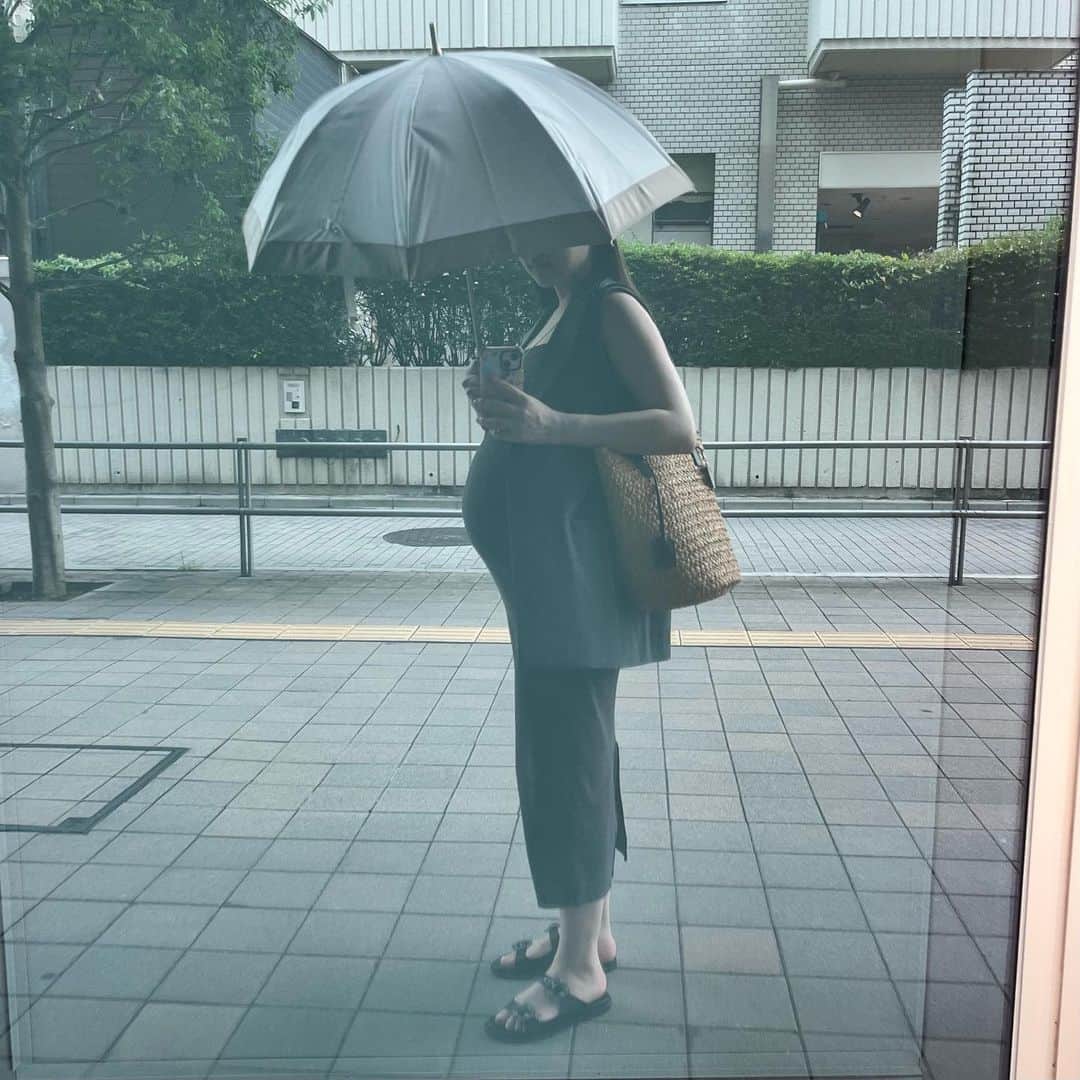 ひよんのインスタグラム：「☀️🌻  最近早く歩けなくなってきた🚶 亀さんみたいにゆっくり歩いてる🐢  毎日おんなじようなお洋服だなー。  ⚫︎ベスト @uniqlo  ⚫︎ワンピース @grl_official  ⚫︎バッグ @ysl  ⚫︎サンダル @manoloblahnik  ⚫︎日傘 @untule_official   #ひよん #ひよんコーデ #マタニティコーデ #マタニティ」