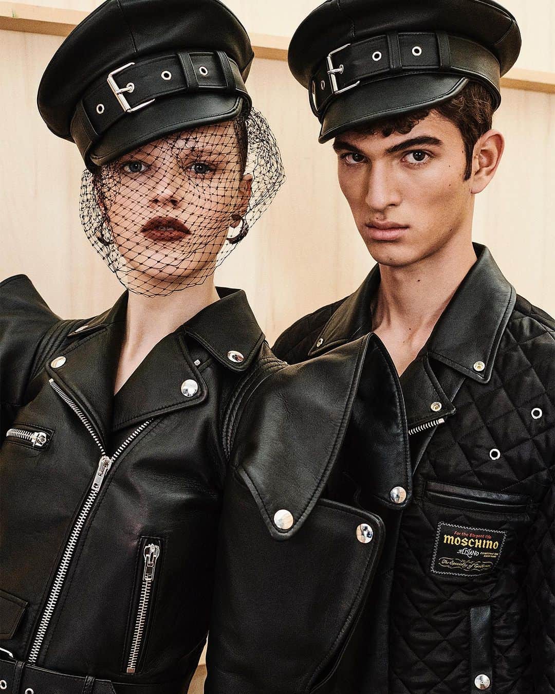 Moschinoのインスタグラム：「Leather on leather on leather on- you get the picture. Biker-inspired silhouettes and new interpretations of iconic accessories make their entrance for #MoschinoPreFall23  Take your pick at the link in our bio.   #Moschino」