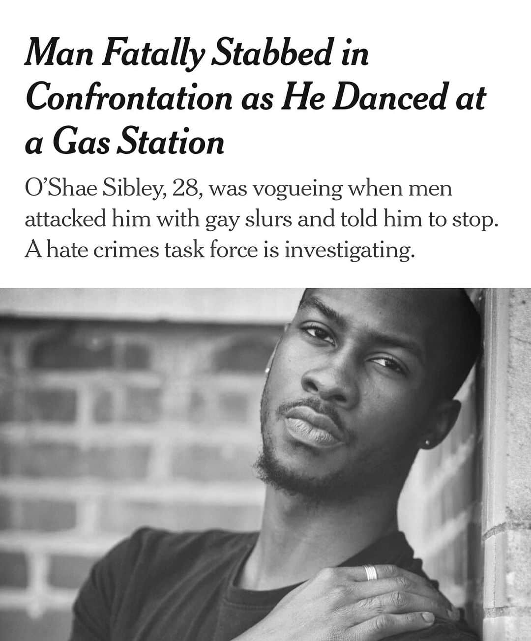 デレク・ブラスバーグのインスタグラム：「O’Shae Sibley was at a Brooklyn gas station with friends late Saturday night, filling up a car and blasting music by Beyoncé when a group of men approached and told them to stop dancing. He was stabbed to death. It’s soul crushing and reprehensible and infuriating. My heart breaks for his friends and family and anyone, especially my fellow gays, who find themselves in a moment that instantly ricochets from fun to fear. O’Shae Sibley. Condolences to your family and those that loved you.」