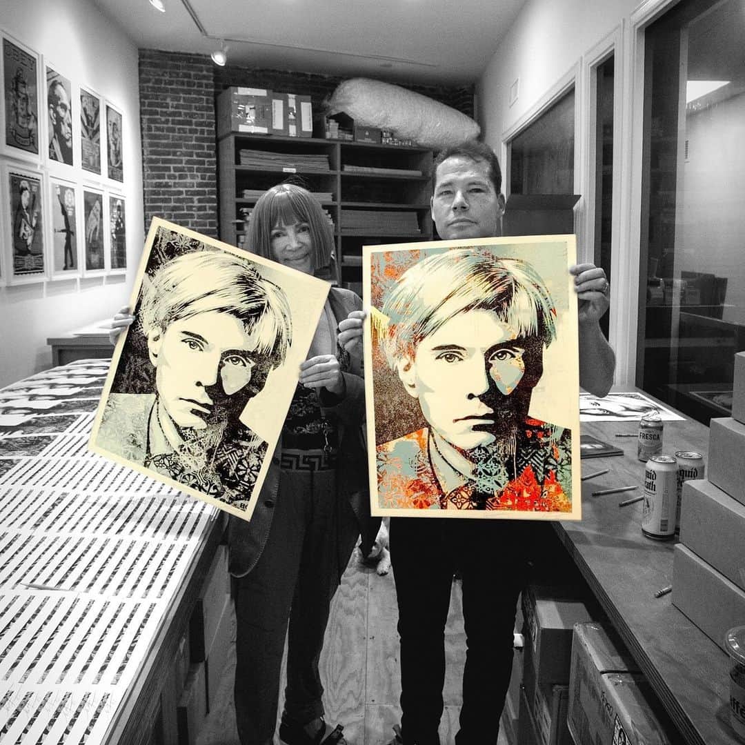 Shepard Faireyさんのインスタグラム写真 - (Shepard FaireyInstagram)「NEW Print Release: “Warhol Collage” (Two Colorways: Color & Silver) To commemorate Andy Warhol's August 6th birth date, we are releasing these prints this Thursday, August 3rd @ 10 AM PDT!⁠ ⁠ I've been a fan of Andy Warhol's art since high school. At first, his works' iconic nature and sophisticated color theory attracted me. As I learned more about him, I developed an appreciation for Warhol's philosophy to bring art to a broader audience by using imagery from pop culture and working with musicians like the Velvet Underground and founding Interview Magazine. Warhol additionally made himself part of the pop art conversation by socializing prolifically and making self-portraits. I have made several tributes to Warhol over the years, including playful remixes of some of his images. When Karen Bystedt showed me her photos of Warhol from 1982, I was captivated by his piercing gaze straight into the lens. I felt compelled to make art based on Karen's photo, and I'm grateful she allowed me to work from her wonderful picture! Translating photos into captivating art that further amplifies the subject's power is exactly what Warhol did, so I feel this art piece is fittingly "Warholesque" by aiming for the same.⁠ –Shepard⁠ ⁠ From @karenbystedt:⁠ Shepard and I are both deeply connected to Warhol, and share in his innovative portraiture. We partnered for this print, commemorating what would be his 96th birthday. Shepard's artwork based on my photograph of Andy Warhol is brilliant and I hope it will inspire you as it has me.⁠ –Karen Bystedt ⁠ (Check the link in bio for full print details!)⁠」8月2日 2時54分 - obeygiant