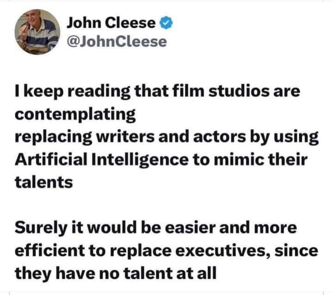 ラファエル・スバージのインスタグラム：「Mr Cleese has the last word….  Tipping my hat to you, sir. 🎩  @johncleeseofficial @sagaftra @wgaeast @wgawest」