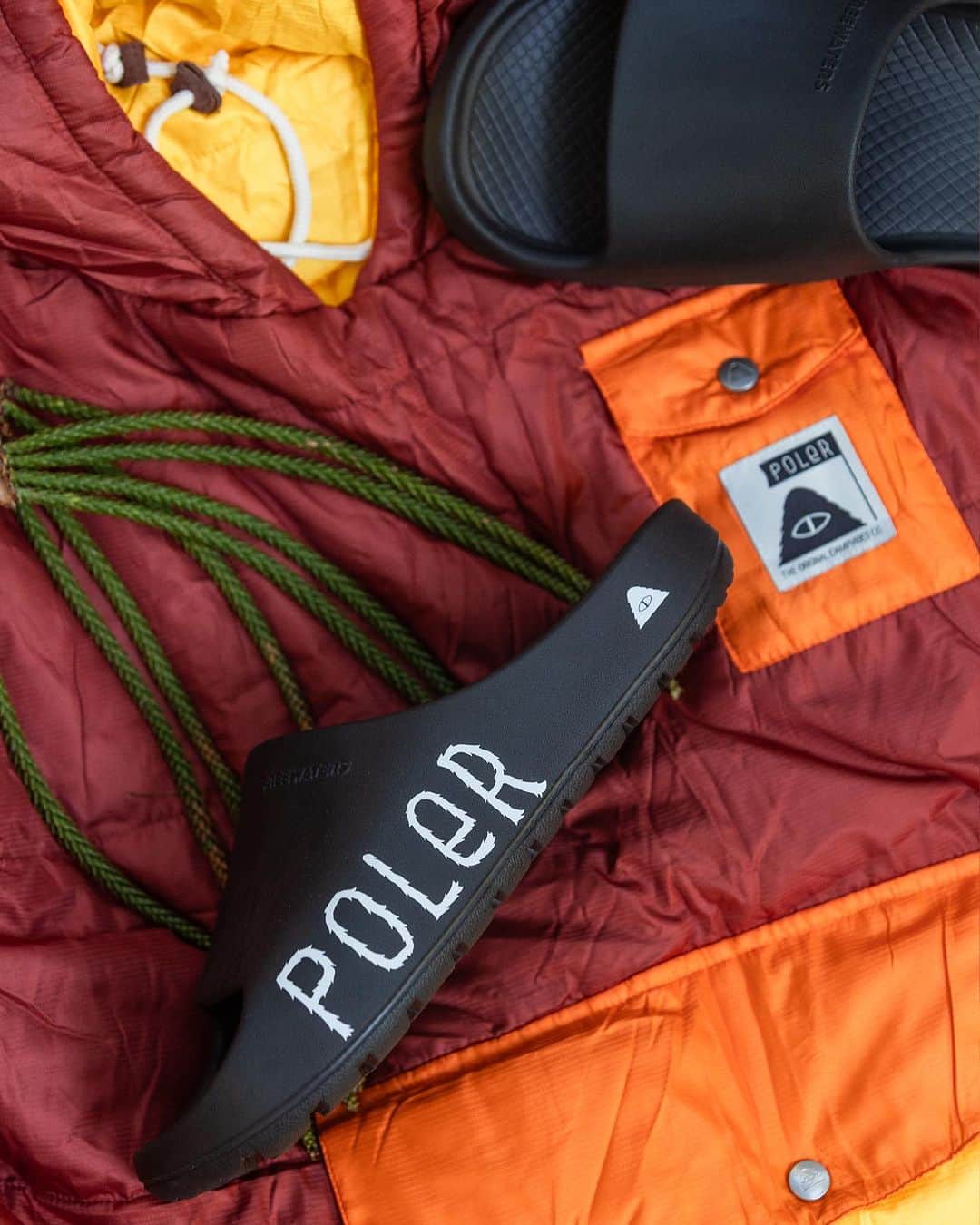 Poler Outdoor Stuffのインスタグラム：「Behold! Our collabo  @freewaters_footwear Cloud 9 slide. It’s like a beer koozie for your feet! In store @polerportland or hit the website.」