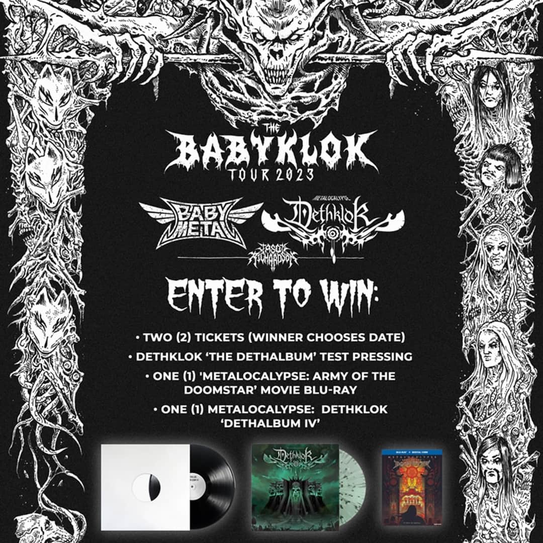 Revolverのインスタグラム：「⚡ USA Dethklok fans: Check out the most BRUTAL giveaway ever! Enter for your chance to win tickets to the Dethklok/Babymetal tour, exclusive vinyl, a badass 'Army of the Doomstar' Blue-Ray and more.⁠ ⁠ 🔗 Link in bio.」