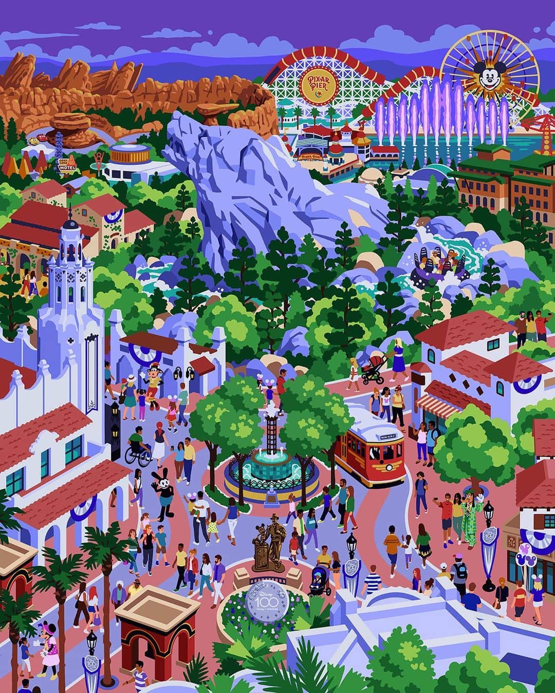 ディズニーランドのインスタグラム：「Endless thrills await at Disney California Adventure Park at #Disneyland Resort! 🎢 If you could only choose one, which attraction is your favorite? Plan your visit today. #Disney100  (🎨 by Ross Murray)」