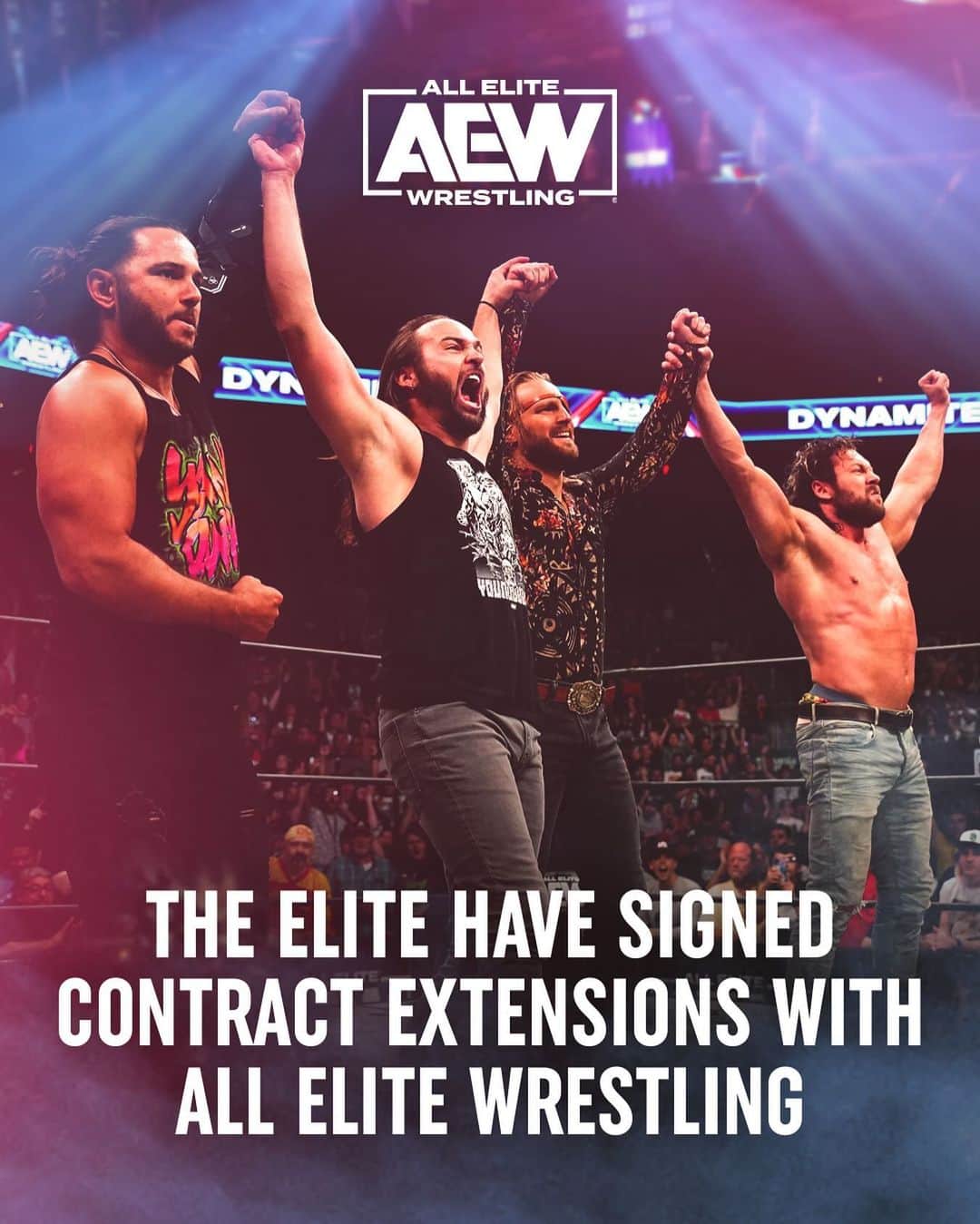 のインスタグラム：「#TheElite Sign Long-Term Contract Extensions with #AEW   Full Press Release:  Link is in the bio!」
