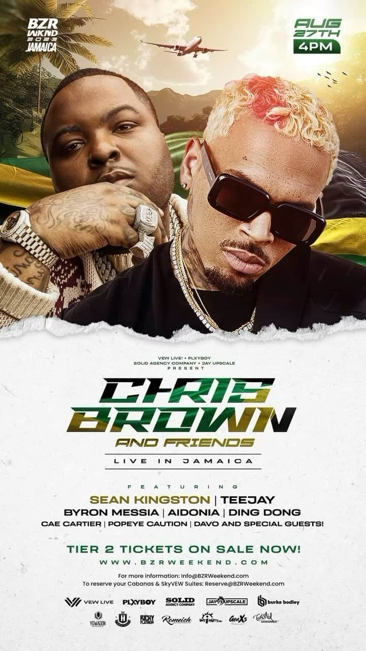 ショーン・キングストンのインスタグラム：「Kings of kings 🇯🇲👑 Live in concert me and brother from another @chrisbrownofficial August 27th get tickets 🎫 asap 🔥」