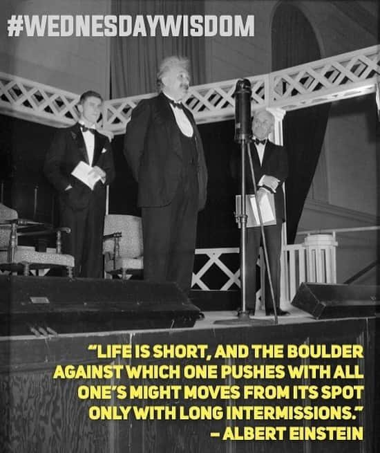 アルベルト・アインシュタインのインスタグラム：「#WednesdayWisdom: “Life is short, and the boulder against which one pushes with all one’s might moves from its spot only with long intermissions.” – Albert Einstein」