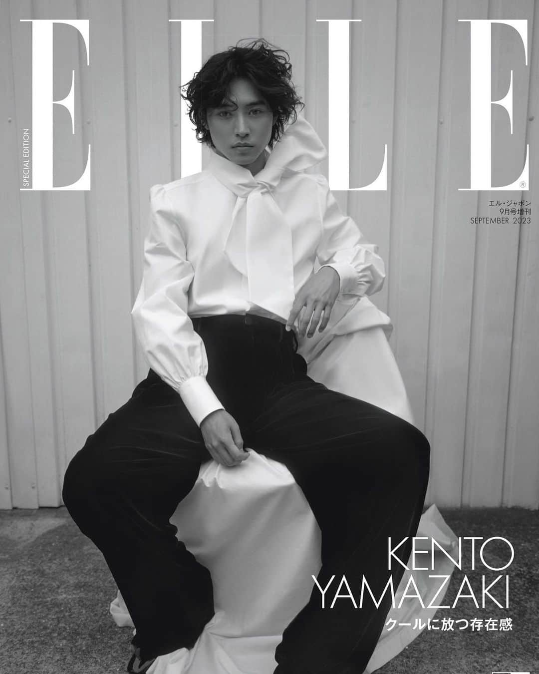 三田真一のインスタグラム：「@ellejapan @ysl   @kentooyamazaki  photo @masaminaruo styling @mitershinichi hair @koichi_nishimura_ makeup @kouta_ny  #山﨑賢人 #kentoyamazaki #yamazakikento #キングダム #キングダム運命の炎#サンローラン @kentooyamazaki @ysl」