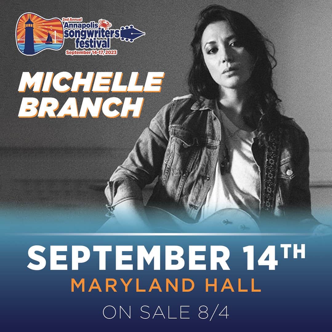 ミシェル・ブランチのインスタグラム：「Maryland! I’m happy to announce I’m playing the Annapolis Songwriters Festival September 14th. Tickets go on sale this Friday 8/4  @annapolissongwritersfestival」