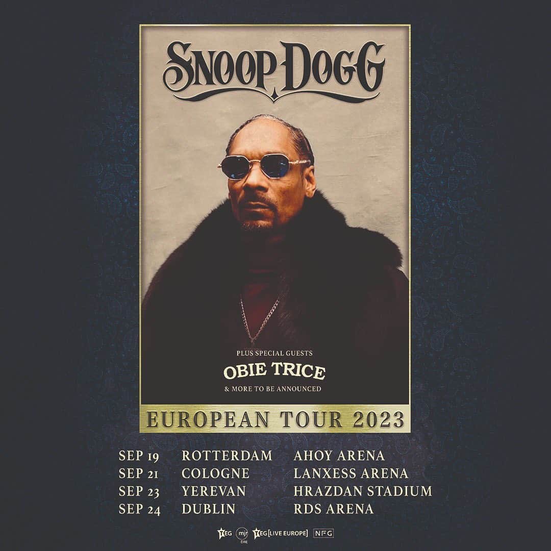 スヌープ・ドッグさんのインスタグラム写真 - (スヌープ・ドッグInstagram)「Europe. ✈️ Uncle Snoop comin back to party with y'all in September with the one and only @realobietrice 💪🏾✅Book your tickets now at tourlink.to/SnoopDoggEurope23 🔥🐾💥」8月3日 5時09分 - snoopdogg