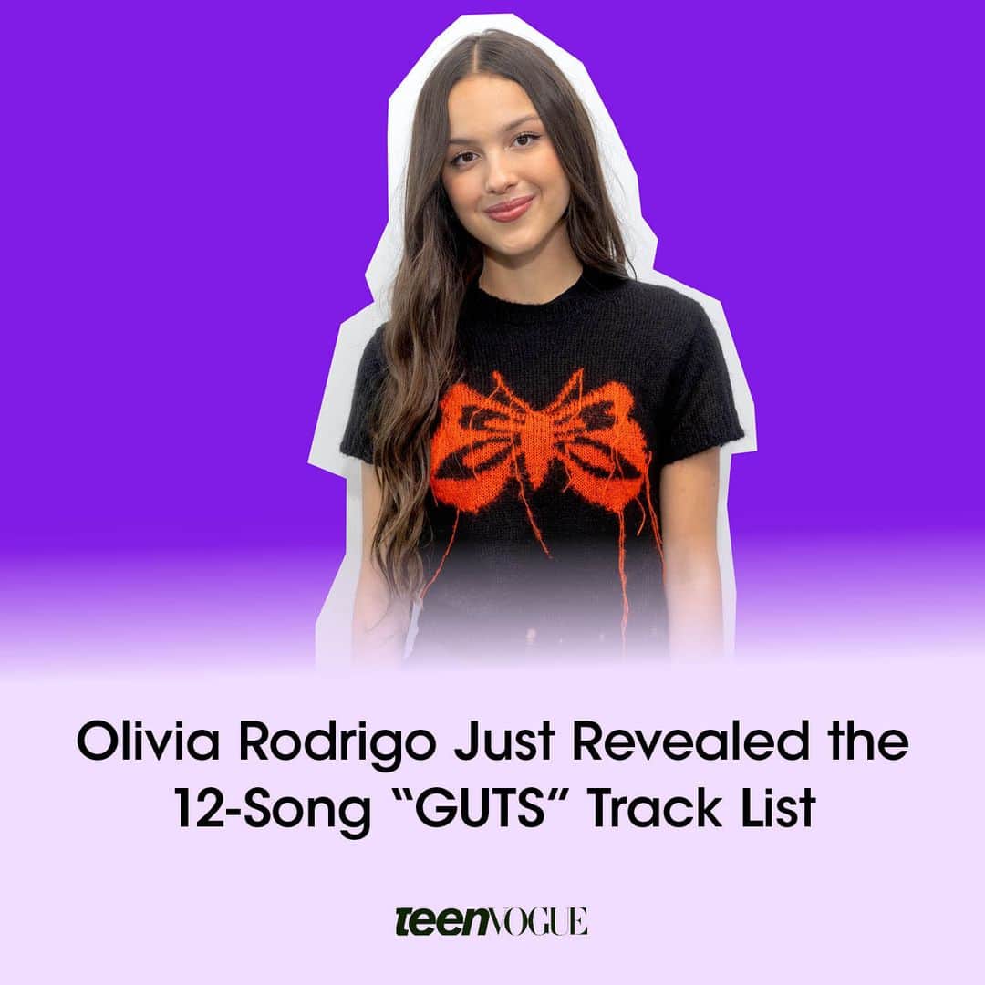 Teen Vogueのインスタグラム：「Babes wake up, #OliviaRodrigo's tracklist for #GUTS just dropped ‼️ Find out all the deets at the link in bio 💜  (📸: Getty Images)」