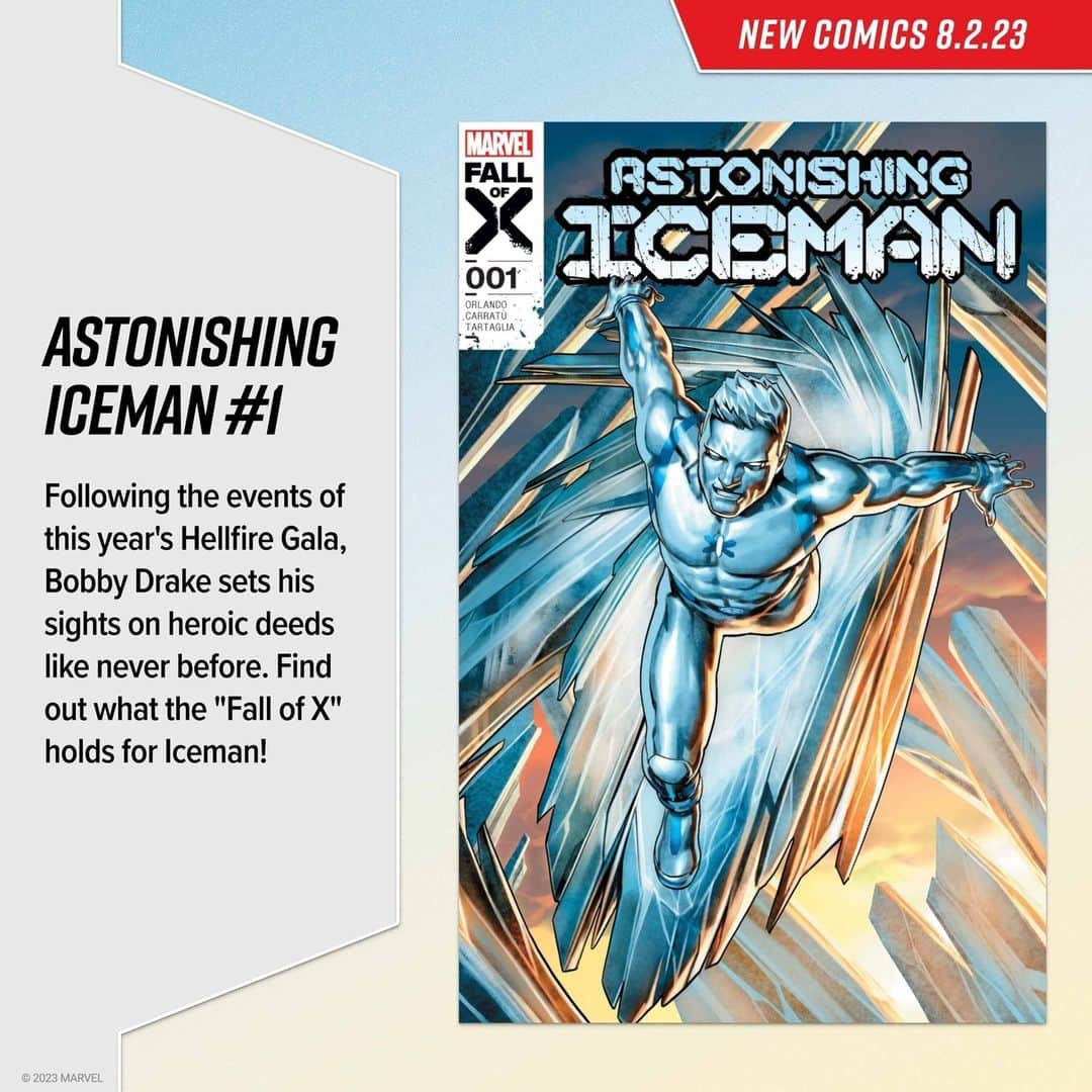 Marvel Entertainmentさんのインスタグラム写真 - (Marvel EntertainmentInstagram)「What does the #FallOfX hold for Iceman? Witness Bobby Drake as you've never seen him before in 'Astonishing Iceman' #1, and explore more #MarvelComics out today. #NCBD」8月3日 6時30分 - marvel