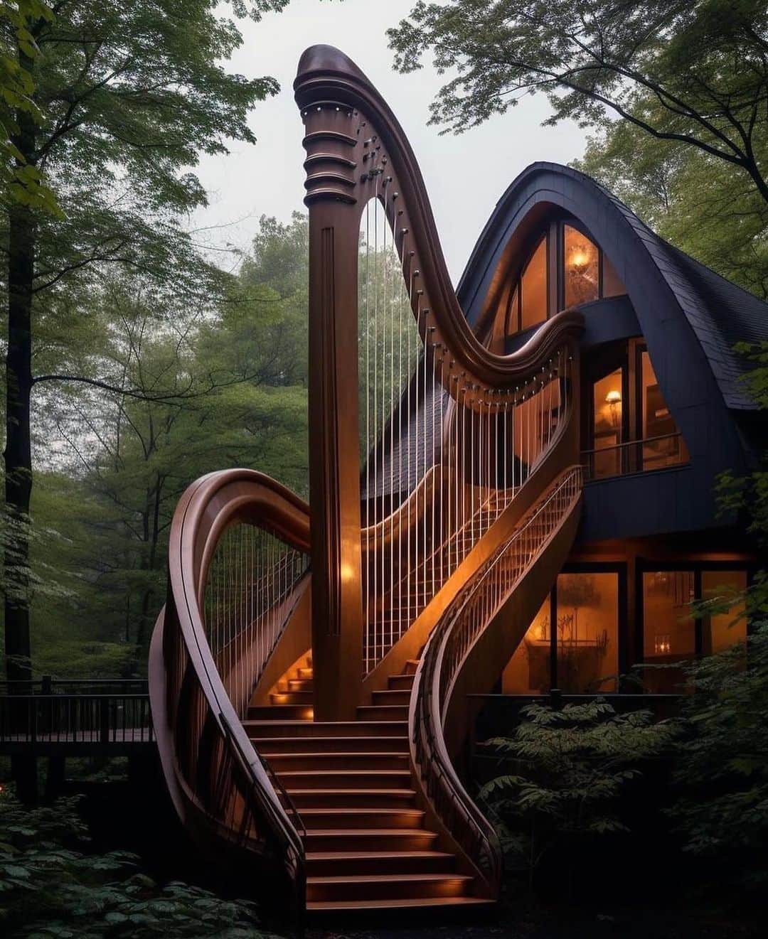 松岡みやびさんのインスタグラム写真 - (松岡みやびInstagram)「#harp #house #ハープ  #建築  What a beautiful harp house !!!!  @reodecor   8/2 ハープの日  みなさま 私の編曲で演奏投稿いただき ありがとうございました♡  ハープの家✨ こんなおうちに住みたい😂」8月3日 8時53分 - miyabi_matsuoka