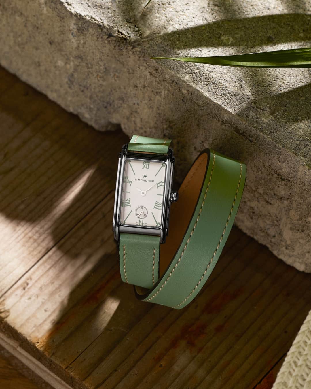 Hamilton Watchのインスタグラム：「Refreshing style. As summer unfolds with its enchanting warmth, choose the Ardmore Quartz in subtle mint green hues fitted with its double tour leather strap that will make you stand out with sophistication and poise.  #hamiltonwatch #watch #watchoftheday #vacation #summer  (Ref. H11221852)」