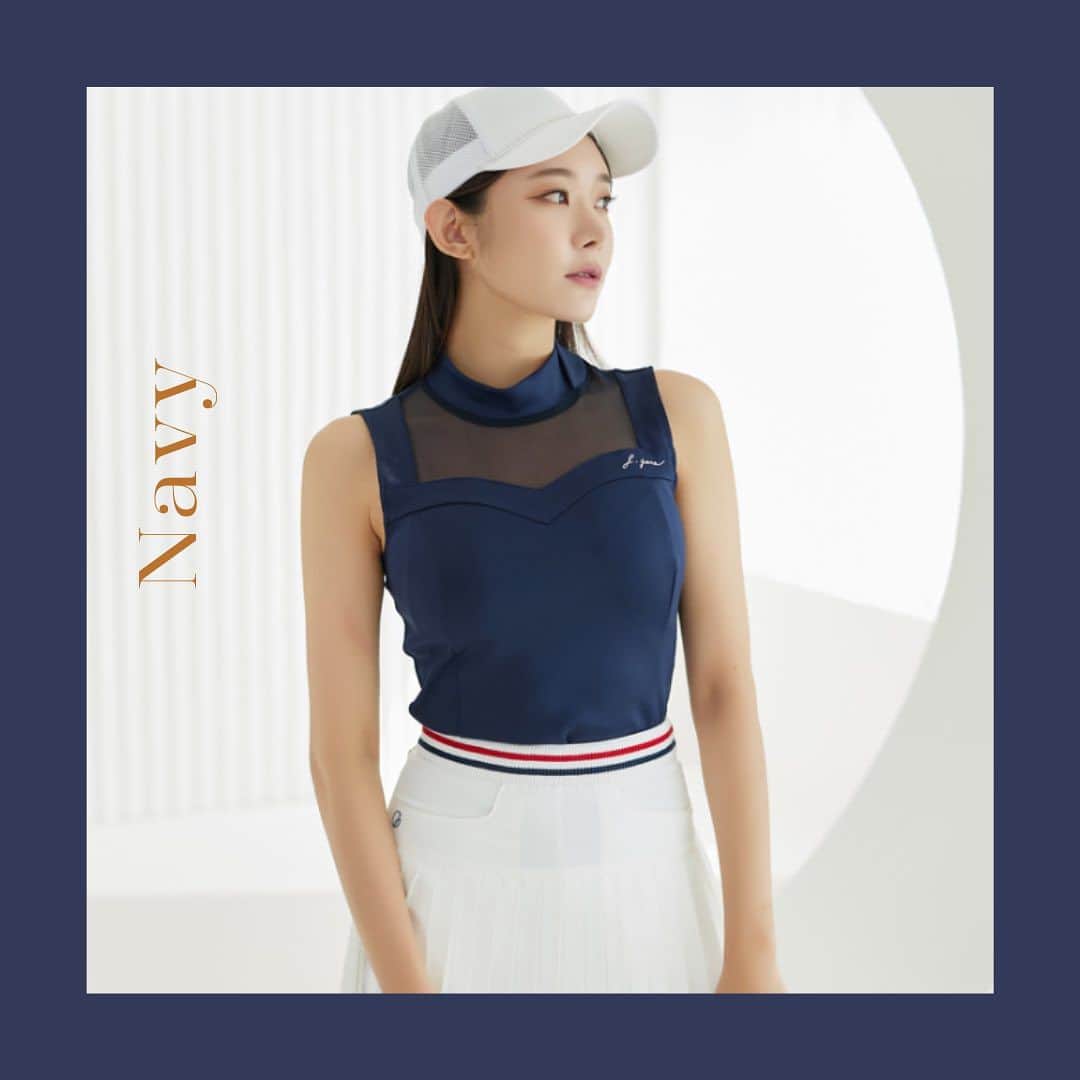J.JANE JAPANのインスタグラム：「. . ●Tops See Through Sleeveless(Sky blue) ¥13,900（tax in）  胸元のハート型が愛らしく ネイビーカラーで大人なシンプルコーデに。  胸元のシースルー素材で真夏でも涼しくお過ごしいただけます。 白のスカートと合わせてマリンコーデ⛴に✨ 　 🇯🇵 https://www.j-jane.jp/  ⋱⋰ ⋱⋰ ⋱⋰ ⋱⋰ ⋱⋰ ⋱⋰ ⋱⋰  #韓国ゴルフウェア#ゴルフウェア#ゴルフウェアレディース #可愛いゴルフウェア#j_jane#ゴルフウェアセレクトショップ #人気ゴルフウェア #ゴルフ女子#ゴルフ女子コーデ」