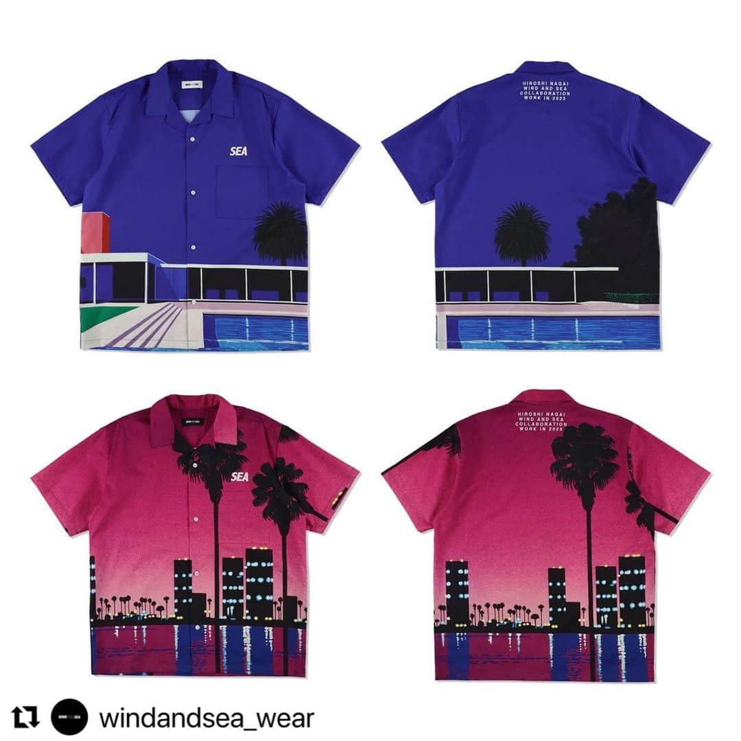 のインスタグラム：「#Repost @windandsea_wear with @use.repost ・・・ 2023.8.5(SAT) DROP ⁡ 永井博 × WIND AND SEA Collaboration!! ⁡ 販売Item ⁡ HIROSHI NAGAI x WDS AROHA SHIRT 展開color : BLUE・PURPLE size : S・M・L・XL ⁡ ⁡ HIROSHI NAGAI x WDS SHORT PANTS 展開color : BLUE・PURPLE size : S・M・L・XL ⁡ HIROSHI NAGAI x WDS POOL TEE 展開color : WHITE・MAUVE・MINT_GREEN size : S・M・L・XL ⁡ ⁡ HIROSHI NAGAI x WDS NIGHT CITY TEE 展開color : WHITE・MAUVE・MINT_GREEN size : S・M・L・XL ⁡ こちらの商品は、WIND AND SEA TOKYO、WIND AND SEA OSAKA(HORIE)、WIND AND SEA HANKYU UMEDA、公式オンラインショップのみにてお求め頂けます。 ⁡ □WIND AND SEA TOKYO 住所：東京都渋谷区神南1-9-10 番匠ビル1F TEL：0354223887 営業時間：PM11:00-PM7:00 (毎週⽔定休⽇) ※お⼀⼈様の購⼊制限を設けさせて頂く場合がございますのでご了承ください。 ⁡ ⁡ □WIND AND SEA OSAKA(HORIE) 住所：大阪府大阪市西区南堀江1-21-9 南堀江ビル1F TEL： 0666957529 営業時間：PM12:00-PM8:00 (毎週⽔、⽊曜⽇定休⽇) ※お⼀⼈様の購⼊制限を設けさせて頂く場合がございますのでご了承ください。 ⁡ ⁡ □WIND AND SEA HANKYU UMEDA 住所：大阪府大阪市北区角田町8−7 8F TEL： 0663139778 営業時間：AM10:00-PM8:00 ※お⼀⼈様の購⼊制限を設けさせて頂く場合がございますのでご了承ください。 ⁡ □WIND AND SEA公式オンラインショップ(https://windandsea.jp) PM12:00より販売開始 ⁡ #windandsea #windandseaosaka #永井博」