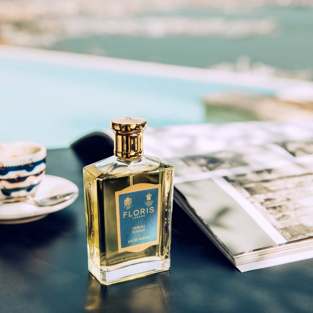 フローリスのインスタグラム：「Neroli Voyage Eau de Parfum draws inspiration from the beautifully scented orange blossom trees of the south of France, on a voyage of ancestry, discovery and scent.   This marine scent is inspired by an expedition Edward Bodenham, Perfumery Director and Floris family member, took tracing the footsteps of his ancestor.  #FlorisLondon #Neroli #OrangeBlossom」