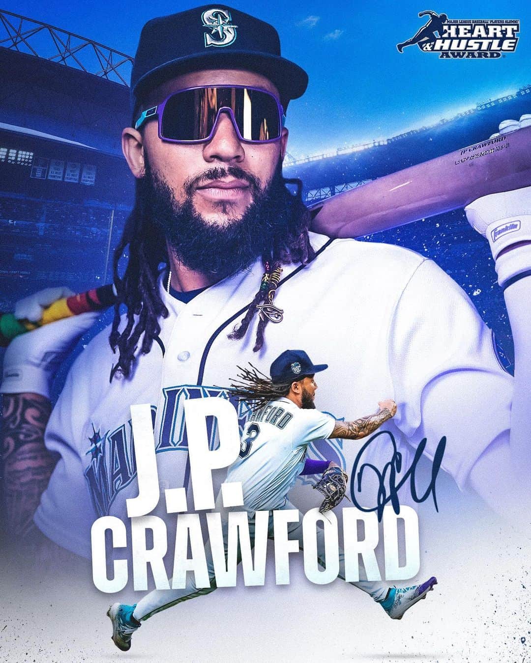 のインスタグラム：「He is #HeartandHustle personified.   Congrats to @jp_crawford on being named our 2023 Heart & Hustle Award winner!」