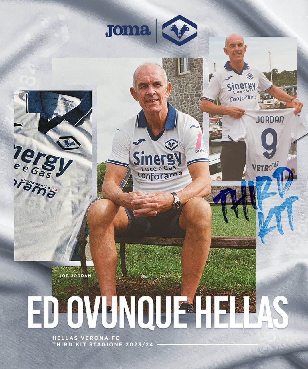 エラス・ヴェローナFCのインスタグラム：「𝐃𝐄𝐃𝐈𝐂𝐀𝐓𝐎 𝐀𝐈 𝐑𝐀𝐆𝐀𝐙𝐙𝐈 𝐃𝐄𝐋 𝟏𝟗𝟖𝟑/𝟖𝟒  Joe #Jordan indossa il #ThirdKit #JomaVerona per la stagione 2023/24, omaggio alla terza maglia di quarant’anni fa.  🏴󠁧󠁢󠁳󠁣󠁴󠁿🇬🇧🟡🔵」