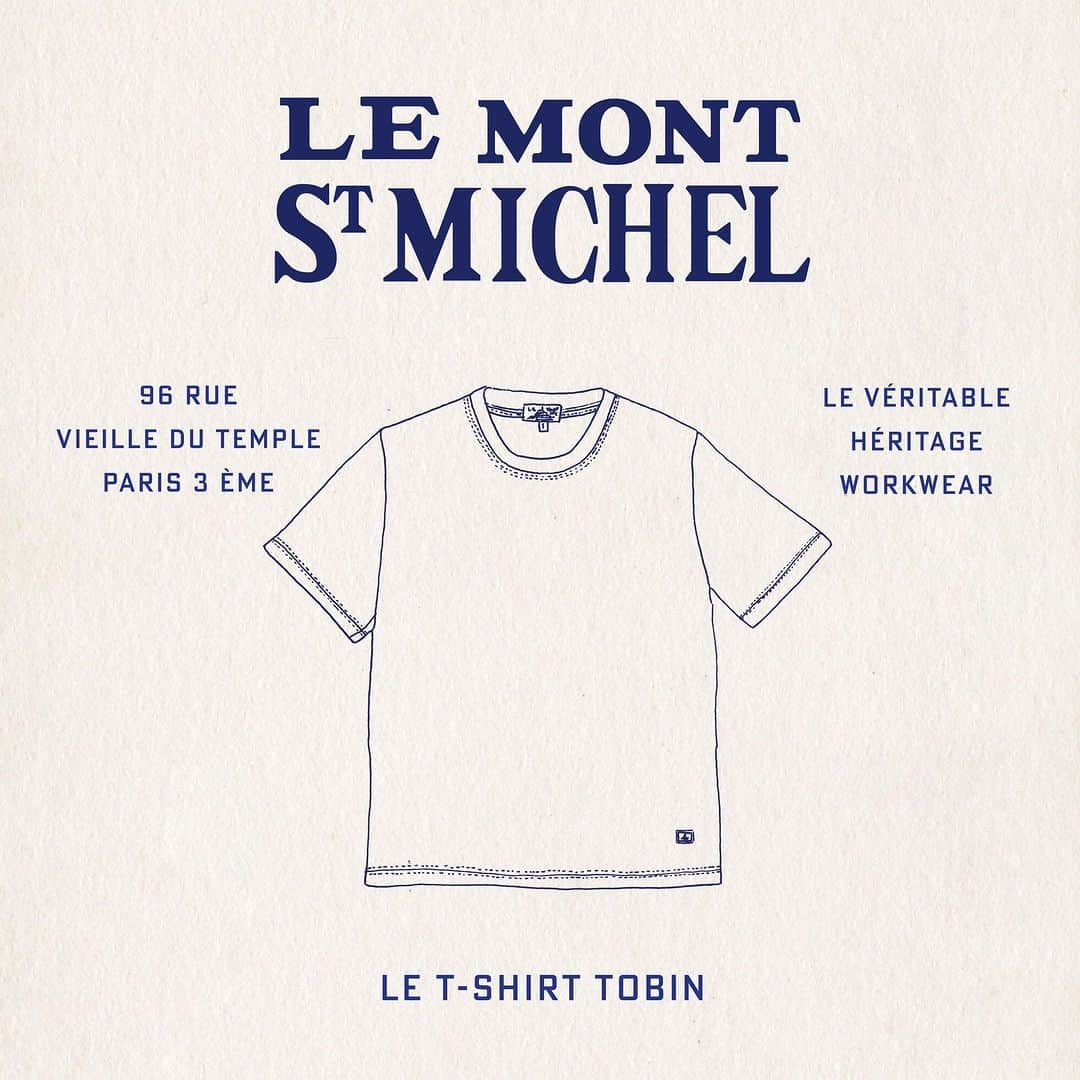 ル・モンサンミッシェルのインスタグラム：「Tobin shirt: our take on the basic cotton t-shirt. Neither too tight nor too loose, just perfect.   –  Le t-shirt Tobin : notre interprétation du t-shirt coton basique. Ni trop serré, ni trop lagre, simplement parfait.   #lemontsaintmichel #lemontstmichel #frenchbrand #marquefrançaise #bienfait #slowfashion #knitwear #workwear #vestedetravail」